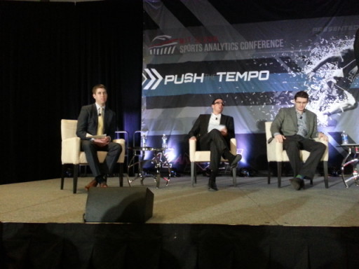 2015 SSAC Soccer Analytics Panel discussion.  L-R: Andrew Wiebe (moderator), Michael Niemeyer, Angus McNab