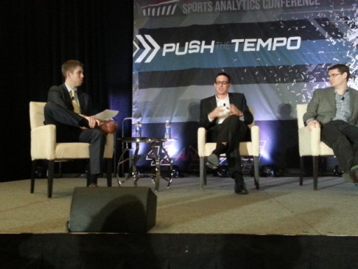 2015 SSAC Soccer Analytics Panel Discussion. L-R: Andrew Wiebe, Michael Niemeyer, Angus McNab.